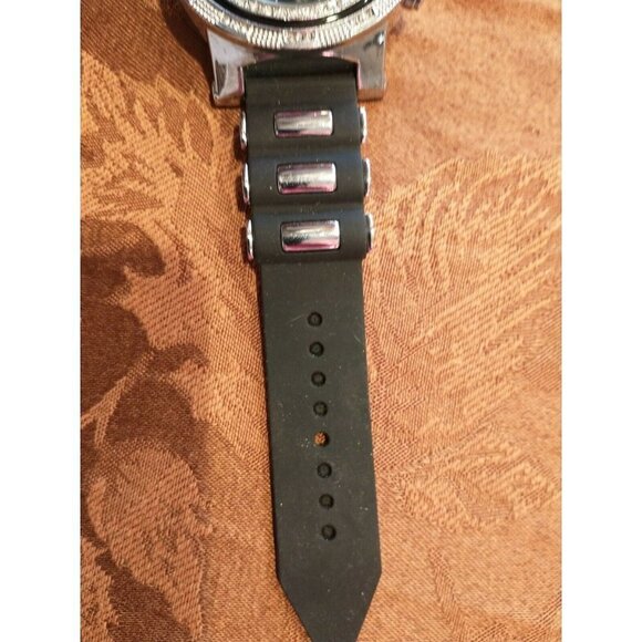 Geneva Water Resistant Quartz Large Jeweled Black Statement Bold Blingy Watch - Picture 2 of 5